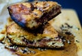 Closeup on a crumb cake stuffed with strawberry marmalade Royalty Free Stock Photo