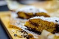 Closeup on a crumb cake stuffed with strawberry marmalade Royalty Free Stock Photo