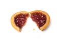 crunched mini tartlet with strawberry jam on top view on white background