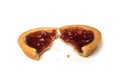 crunched mini tartlet with strawberry jam on top view on white background