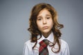 Closeup crying girl with worried stressed expression on gray background