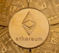 closeup of a crypto currency of shiny golden ethereum