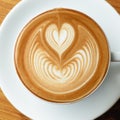 Closeup cup of coffee latte art on square frame image top view. Royalty Free Stock Photo