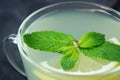 Closeup of Cup of Ginger tea with lemon and mint Royalty Free Stock Photo