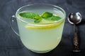 Closeup of Cup of Ginger tea with lemon and mint Royalty Free Stock Photo