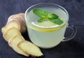 Closeup of Cup of Ginger tea with lemon and mint Royalty Free Stock Photo