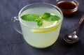 Closeup of Cup of Ginger tea with lemon and mint Royalty Free Stock Photo