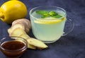 Closeup of Cup of Ginger tea with lemon and mint Royalty Free Stock Photo