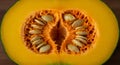Closeup of a Cut Orange Pumpkin Showing Seeds and Vibrant Texture Royalty Free Stock Photo