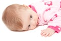 Closeup of cute baby girl in pink isolated