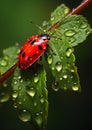 A Closeup of a Cute, Red Bug With Deep Droplets on Its Leaf Royalty Free Stock Photo