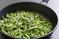 Closeup cuted green french bean on the pan