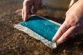 Closeup of cyanotype developing technique in Villa Maria, Cordoba, Argentina