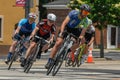 Closeup of cyclists competing in an inaugural Lebanon Criterium bicycle races Royalty Free Stock Photo