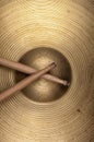 Closeup Cymbal and drumstick.