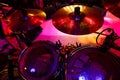 Closeup of cymbals on concert stage