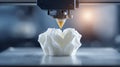 Closeup of 3d printer creating complex white object with precision technology Royalty Free Stock Photo