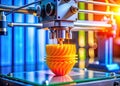 Closeup of 3D Printer Creating an Orange Spiral Object Royalty Free Stock Photo