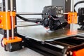 Closeup of 3D printer photographed while printing