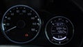 Closeup dashboard of mileage car. Mileage needle when parking and apply the hand brake