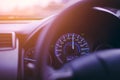 Closeup dashboard of mileage driving a car