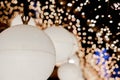 Decorate Christmas lamps hang interior tunnel lights on blurred and bokeh of led reflection lightning in night time