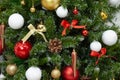 Closeup of a decorated Christmas tree background