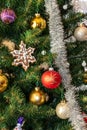 Closeup decorated Christmas tree. holiday season background. Merry christmas