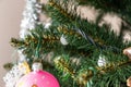 Closeup decorated Christmas tree. holiday season background. Merry christmas