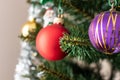 Closeup decorated Christmas tree. holiday season background. Merry christmas