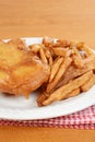 Closeup deep fried fish and chips