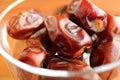 Closeup Delectable Dried Dates in a Glass Compote Bowl