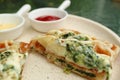 Closeup of Stuffed Savory Croffle with Spinach and Cheese
