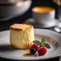 A closeup of a delicate Cheese Souffle, fluffy elegance and rich, molten indulgence