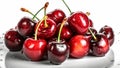 Closeup of delicious cherries. AI generated