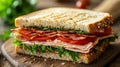 Closeup of a Delicious Grilled Ham and Bacon Sandwich Royalty Free Stock Photo