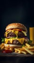 Closeup of delicious hamburger with delicious ingredients Royalty Free Stock Photo