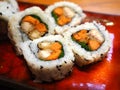 Closeup of delicious Japanese food style Sushi roll