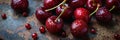 closeup delicious ripe red sweet cherry with water drops banner