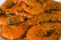Closeup of delicious Salted egg shrimp or prawns Royalty Free Stock Photo
