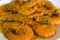 Closeup of delicious Salted egg shrimp or prawns Royalty Free Stock Photo