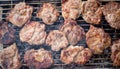 Closeup of delicious seasoned meat being barbecued on a grill