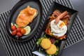 Closeup of delicious served food on a table in a restaurant Royalty Free Stock Photo