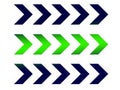 Closeup, Design pattern set right arrow green blue glyph icon isolated white background. forward functions in media applications.