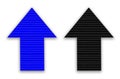Closeup, Design right up arrow blue black color icon. forward functions in media applications. Advanced symbol on white space for