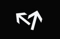 Closeup, Design right up arrow white color icon. forward functions in media applications. Advanced symbol on black space for