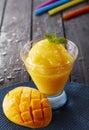 Closeup of dessert, mango smoothie