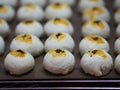 Dessert Moon cake, Chinese Puff Pastry, Bean cake with salted egg yolk, Thai cake mung bean and egg cake on top with Black Sesame Royalty Free Stock Photo