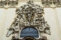 Closeup detail of the bas relief sculpture of Saint James the Greater at Saint James Church located in Prague, Czech Republic