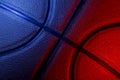 Closeup detail of basketball ball texture background. Blue neon Banner Art concept Royalty Free Stock Photo